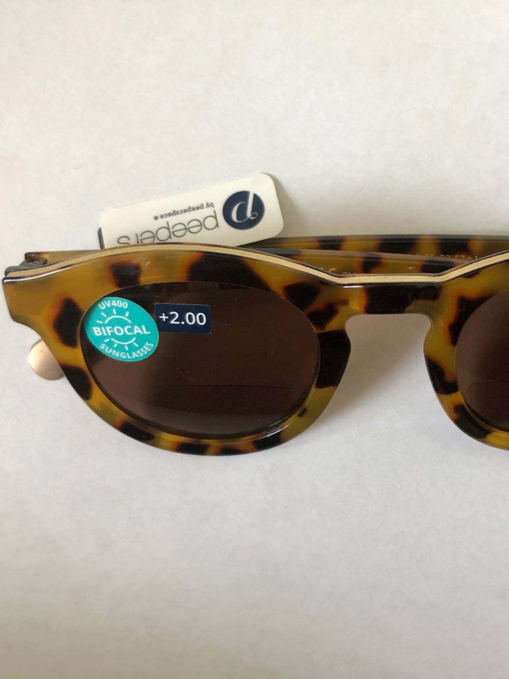 New Round Tortoise with Gold Accent Top Peepers BIFOCAL Sun Readers +2.00